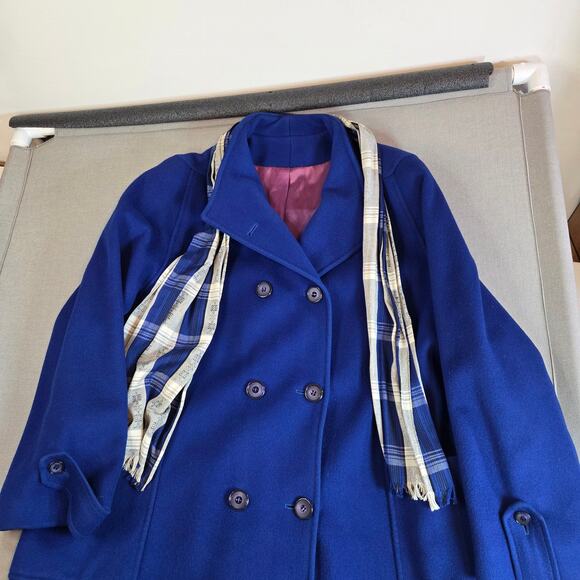 Vintage 80s Jacob-Crowley Wool Overcoat Blue Long Peacoat Made in Canada - Picture 4 of 16